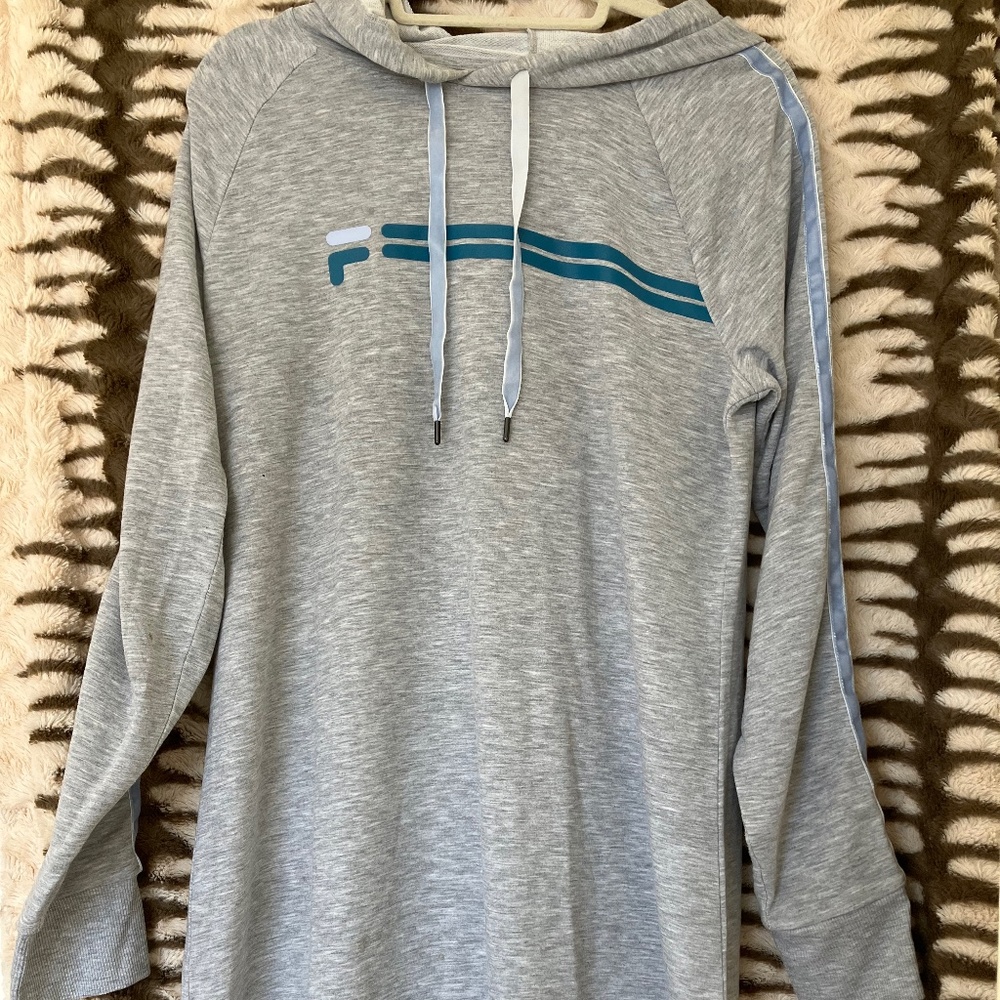 Fila Womens Dress Gray/Blue Hoodie side stripe long sleeve  Large  Pre owned